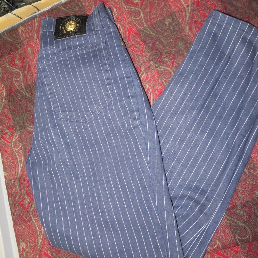 Versace Jeans Couture Straight Leg Blue Denim pinstriped jeans Pants 30 44 US 8?